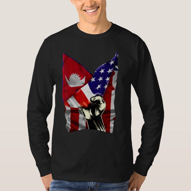 Camiseta Half American Flag Nepalese ROOTS USA Flag Nepal D (Frente)