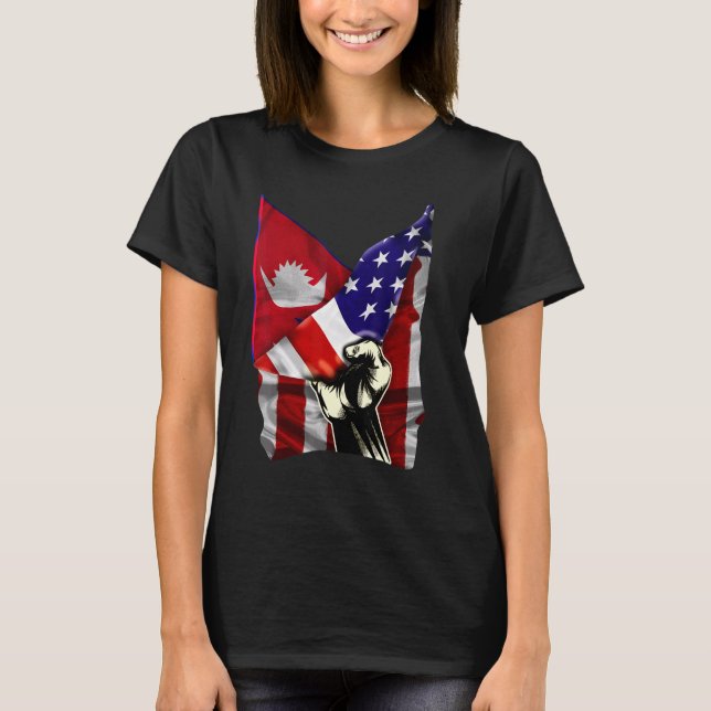 Camiseta Half American Flag Nepalese ROOTS USA Flag Nepal D (Frente)