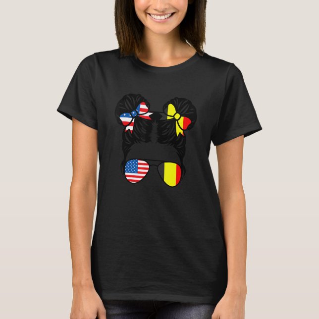 Camiseta Half American Girl USA Belgium Flag P (Frente)