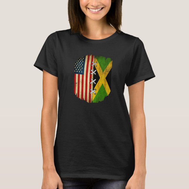 Camiseta Half American Half Jamaican USA Flag Jamaica Flag  (Frente)