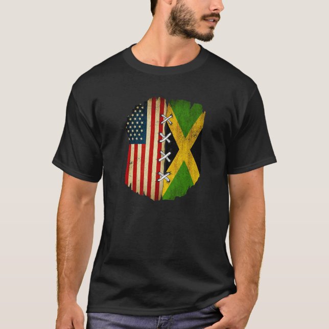 Camiseta Half American Half Jamaican USA Flag Jamaica Flag  (Frente)