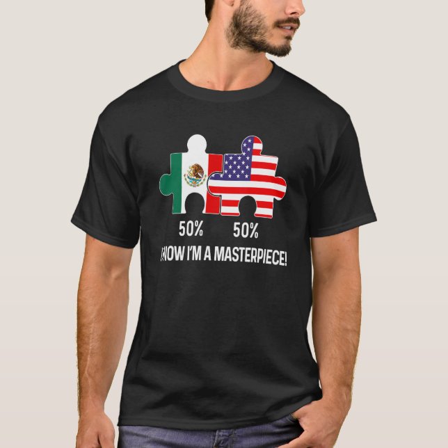 Camiseta Half American Half Mexican Flag Combined Map Mexic (Frente)