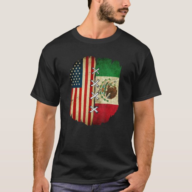 Camiseta Half American Half Mexican USA Flag Mexico Flag (Frente)