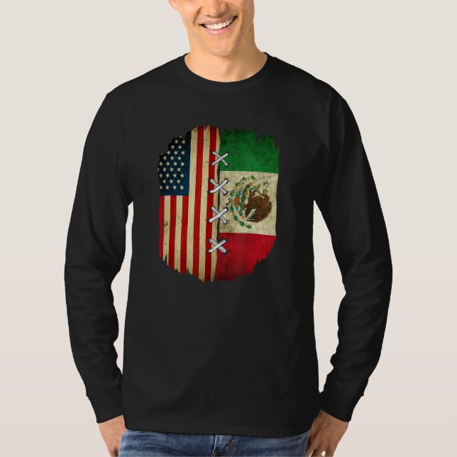 Camiseta Half American Half Mexican USA Flag Mexico Flag (Frente)