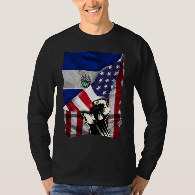 Camiseta Half American Half Salvadoran ROOTS USA Flag El Sa (Frente)