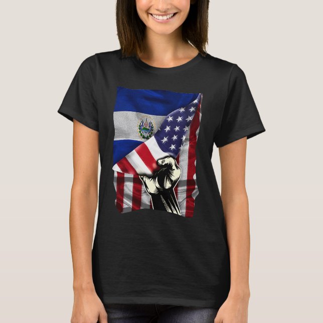 Camiseta Half American Half Salvadoran ROOTS USA Flag El Sa (Frente)