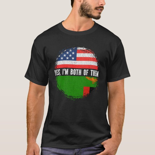 Camiseta Half American Half Zambian EUA Flag Zâmbia (Frente)