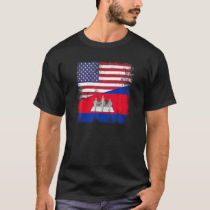 Camiseta Half Cambodian Flag T Shirt Vintage Cambodja USA G