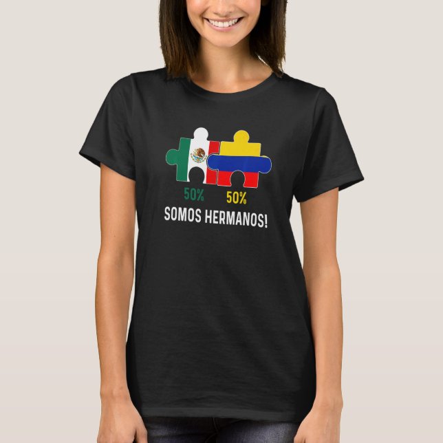 Camiseta Half Colombian Half Mexican Flag Map DNA Mexico Co (Frente)