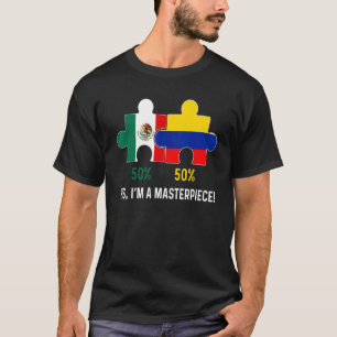 Camiseta Half Colombiano Half Mexicano Flag Map DNA Mexico