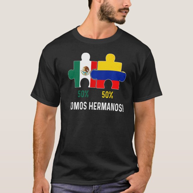 Camiseta Half Colombiano Half Mexicano Flag Map DNA Mexico  (Frente)