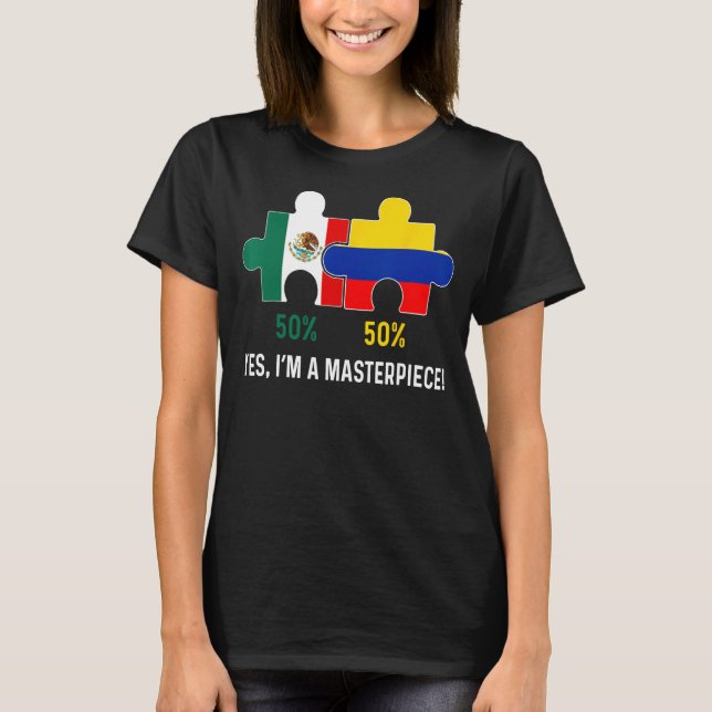 Camiseta Half Colombiano Half Mexicano Flag Map DNA Mexico  (Frente)