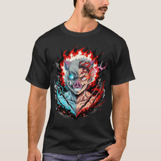 Camiseta Half Demon Warrior Mask – Fire and Ice Anime Style
