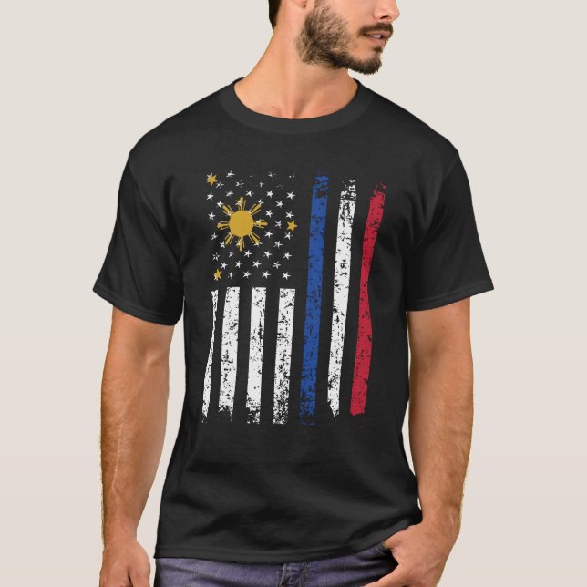 Camiseta Half Filipino Half American Flag Filipinas EUA (Frente)
