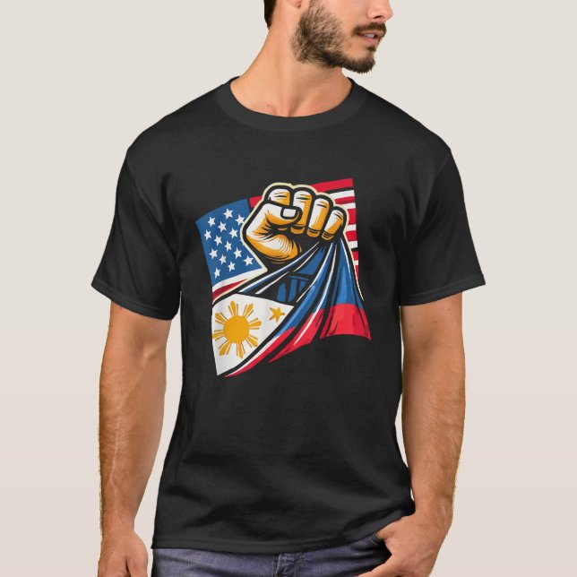 Camiseta Half Filipino Half American USA Flag Filipinas A (Frente)