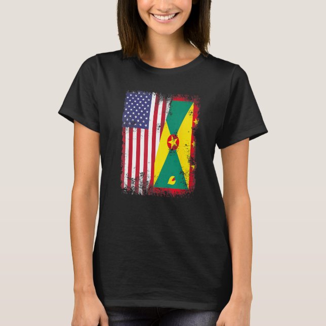 Camiseta Half Grenadian Flag Vintage Grenada Usa (Frente)