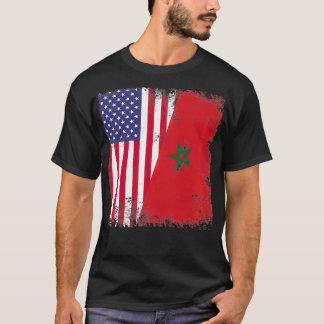 Camiseta Half Moroccan Flag Vintage Morocco USA Gift Pullo
