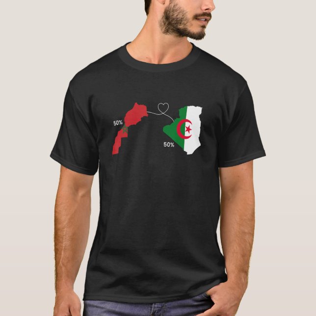 Camiseta Half Morocco Half Algeria Heart Flag Map Moroccan  (Frente)
