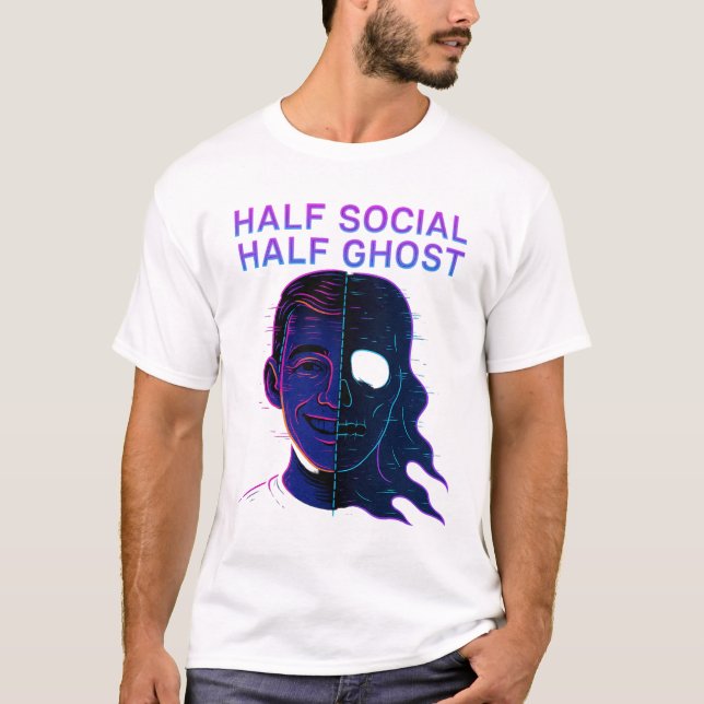 Camiseta Half Social Half Ghost Introvert Antisocial Humor (Frente)