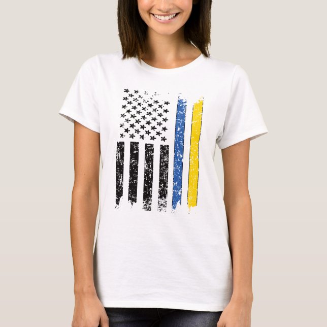 Camiseta Half Ukrainian Half American Flag Ukraine USA (Frente)