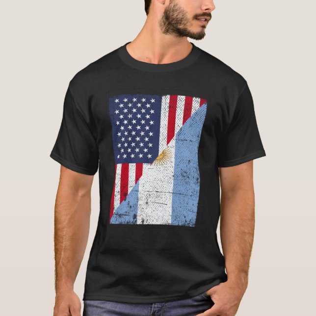 Camiseta Half USA Flag Half Argentina Flag American Argenti (Frente)