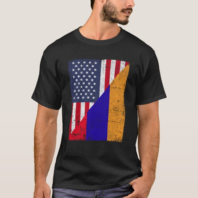 Camiseta Half USA Flag Half Armênia Flag American (Frente)