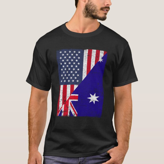 Camiseta Half USA Flag Half Austrália Flag American Austral (Frente)
