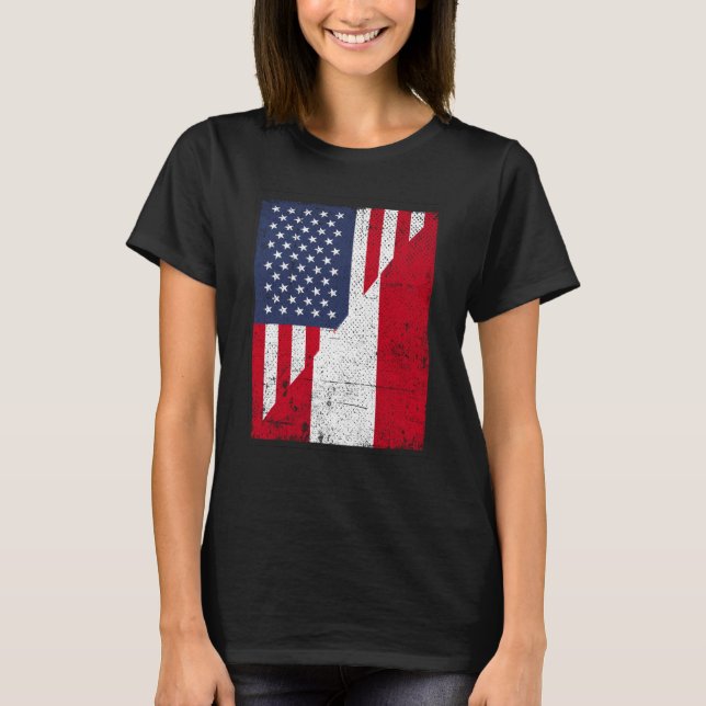 Camiseta Half USA Flag Half Austria Flag American Austrian (Frente)