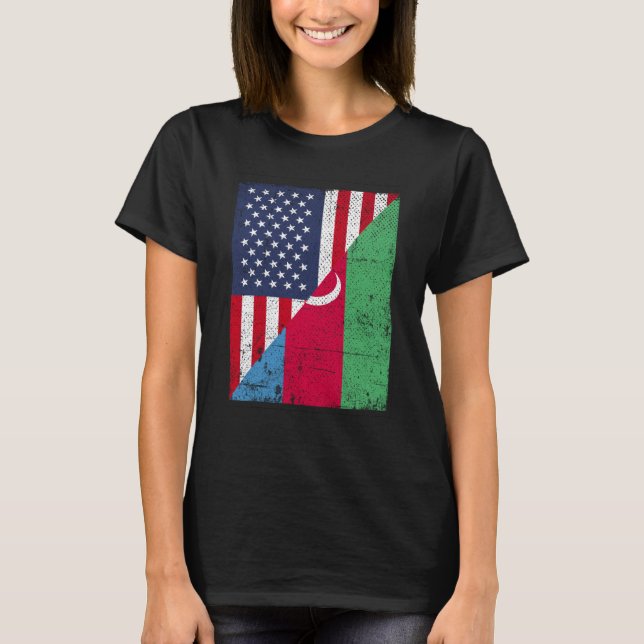 Camiseta Half USA Flag Half Azerbaijan Flag American Azerba (Frente)