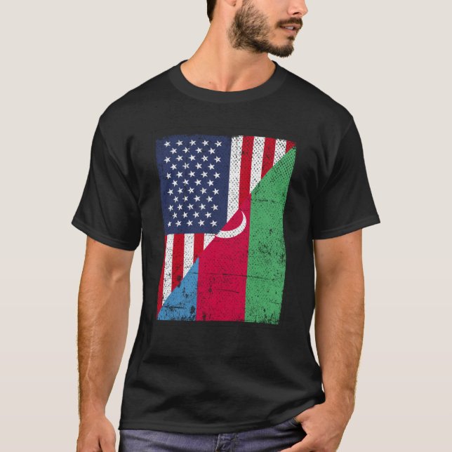 Camiseta Half USA Flag Half Azerbaijan Flag American Azerba (Frente)
