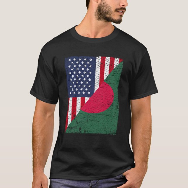 Camiseta Half USA Flag Half Bangladesh Flag American Bangla (Frente)