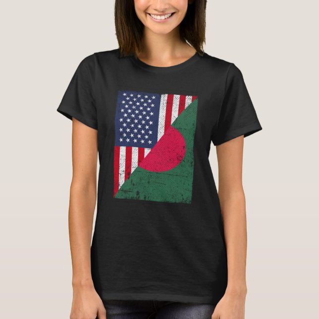 Camiseta Half USA Flag Half Bangladesh Flag American Bangla (Frente)