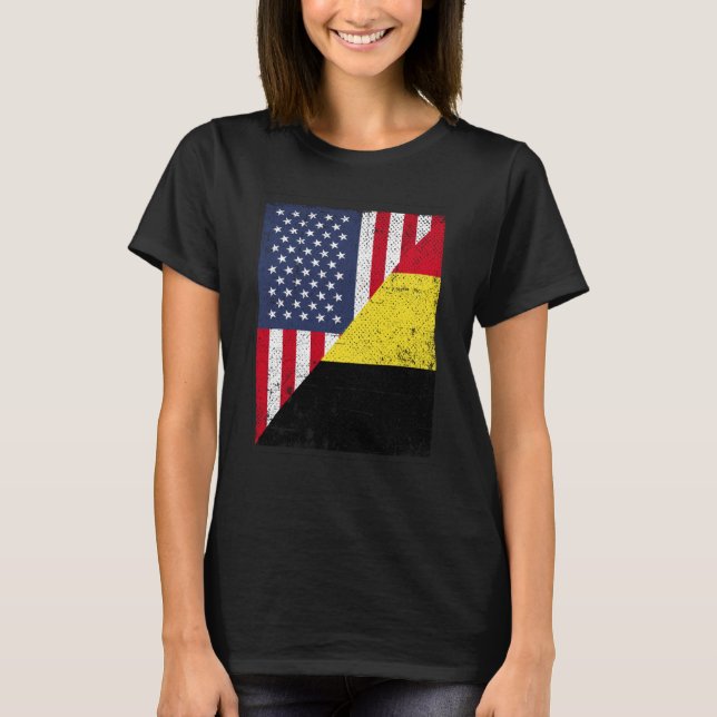 Camiseta Half USA Flag Half Belgium Flag American Belgian (Frente)