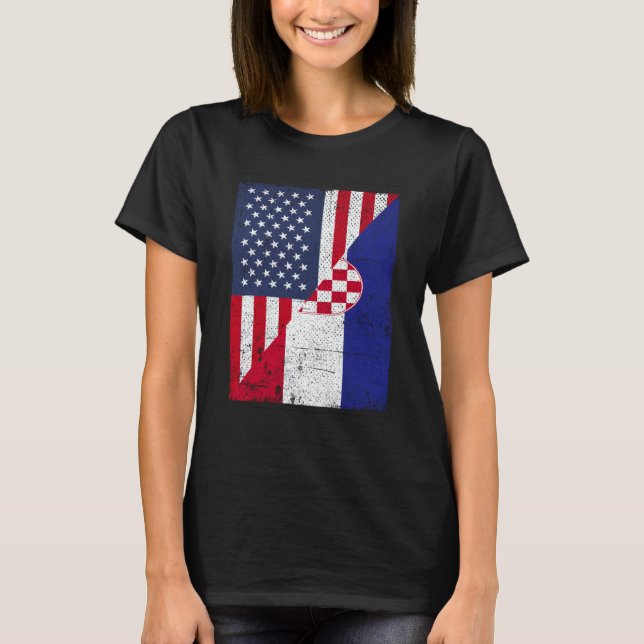 Camiseta Half USA Flag Half Croatia Flag American Croatian (Frente)