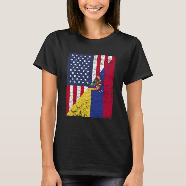 Camiseta Half USA Flag Half Ecuador Flag American Ecuadoria (Frente)