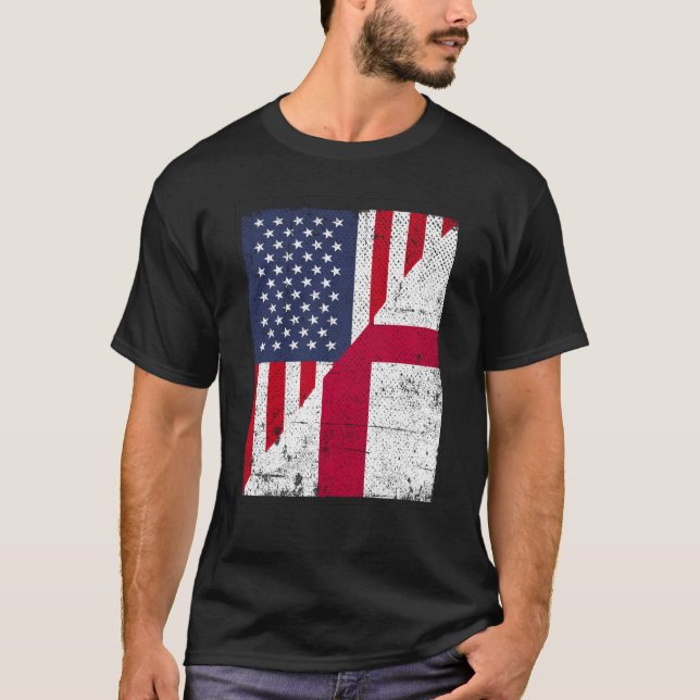 Camiseta Half USA Flag Half England Flag American (Frente)