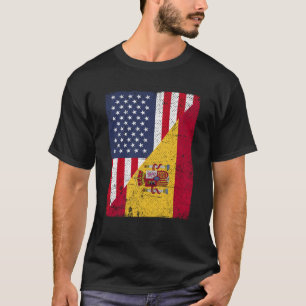 Camiseta Half USA Flag Half Espanha Flag American