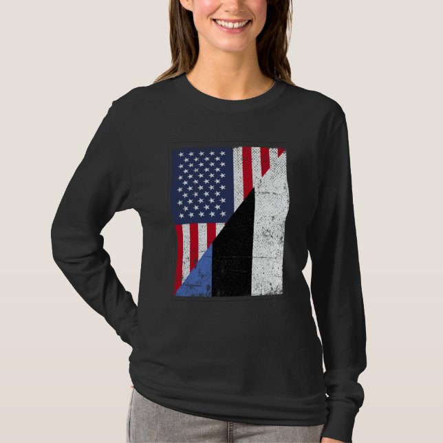 Camiseta Half USA Flag Half Estonia Flag American Estonian (Frente)