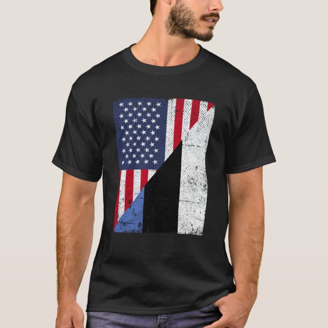 Camiseta Half USA Flag Half Estonia Flag American Estonian (Frente)