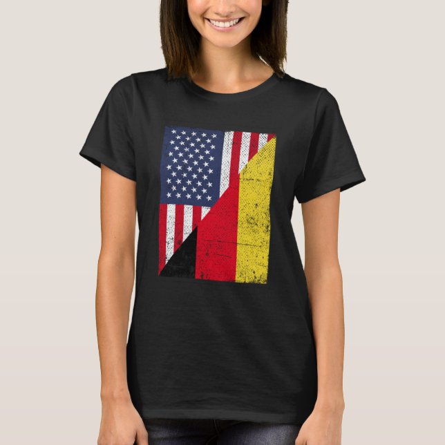Camiseta Half USA Flag Half Germany Flag American German (Frente)