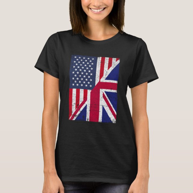 Camiseta Half USA Flag Half Great Britain Flag American Bri (Frente)