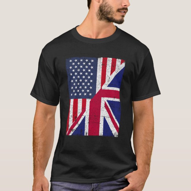 Camiseta Half USA Flag Half Great Britain Flag American Bri (Frente)