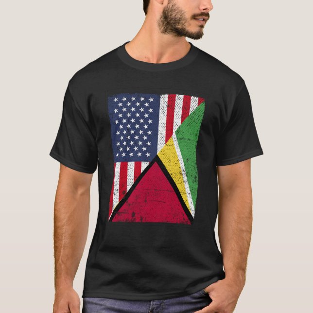 Camiseta Half USA Flag Half Guyana Flag American Guyanian (Frente)