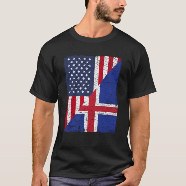Camiseta Half USA Flag Half Iceland Flag American Icelandic (Frente)