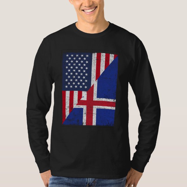 Camiseta Half USA Flag Half Iceland Flag American Icelandic (Frente)
