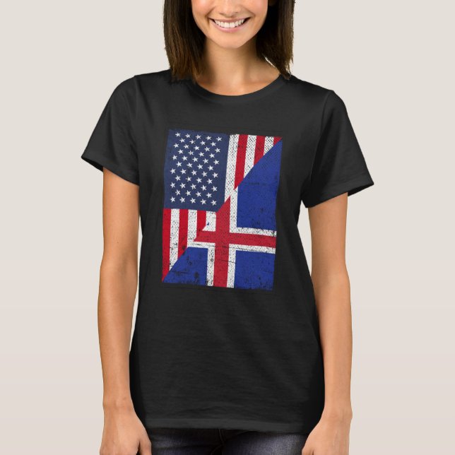 Camiseta Half USA Flag Half Iceland Flag American Icelandic (Frente)