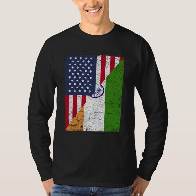 Camiseta Half USA Flag Half India Flag American Indian (Frente)