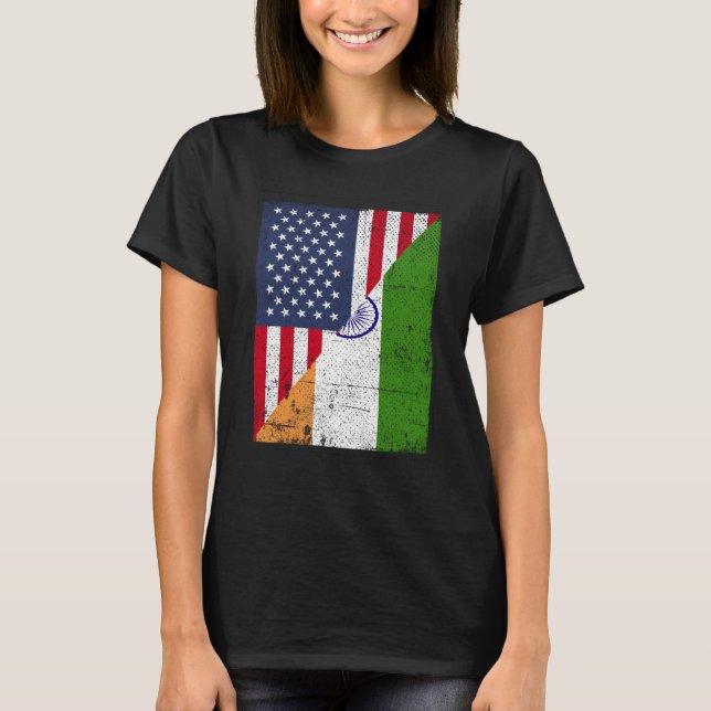 Camiseta Half USA Flag Half India Flag American Indian (Frente)