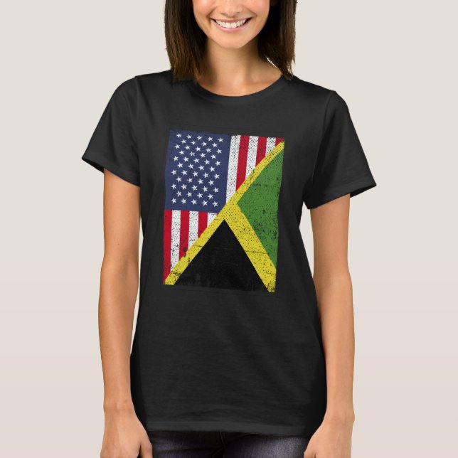 Camiseta Half USA Flag Half Jamaica Flag American Jamaican (Frente)