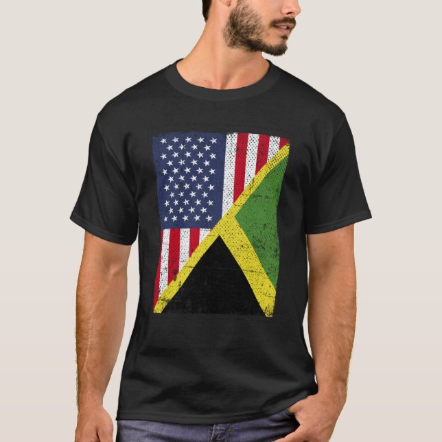 Camiseta Half USA Flag Half Jamaica Flag American Jamaican (Frente)